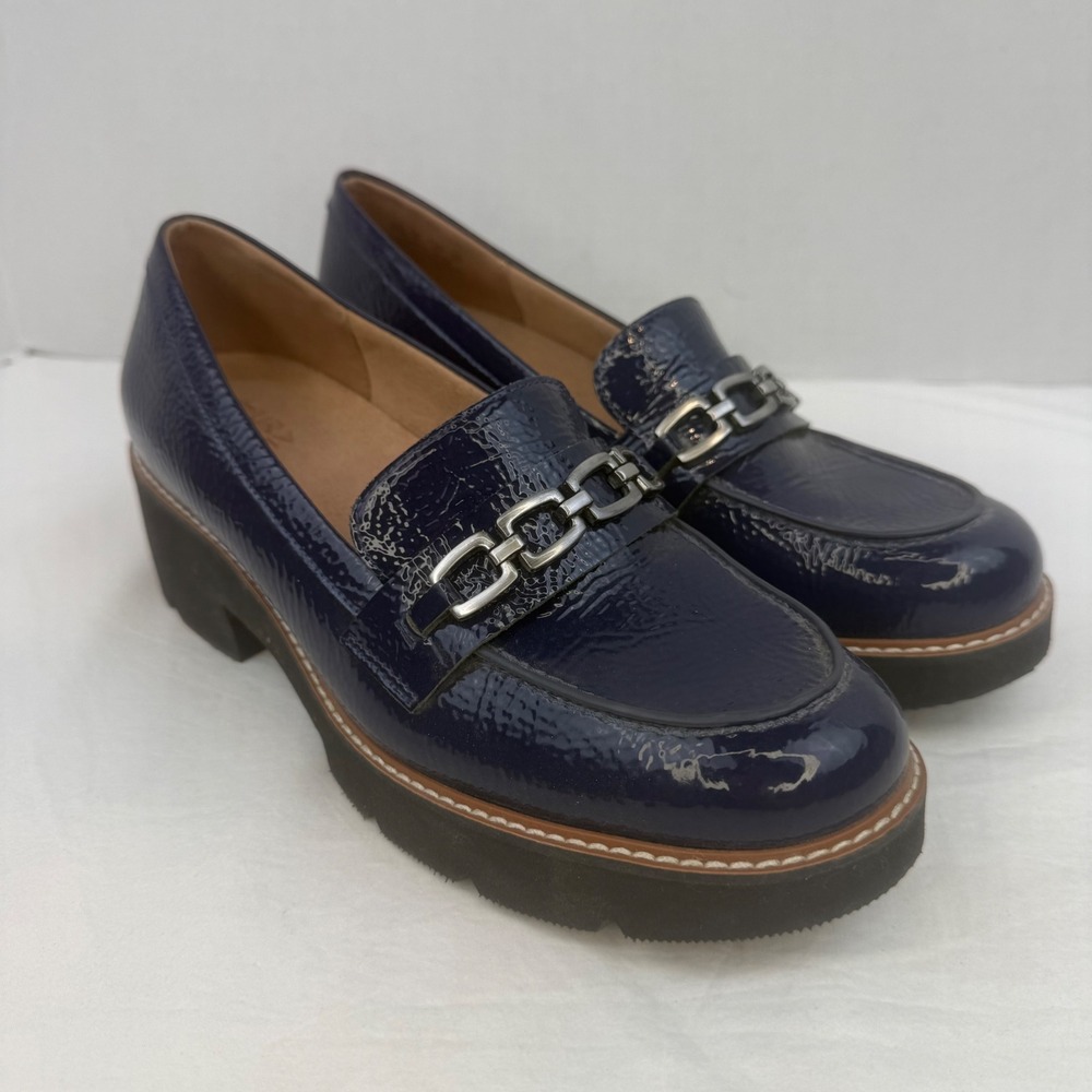 Naturalizer Navy Blue Patent Platform Chain Loafers Lug Sole Shoes Size 10‎